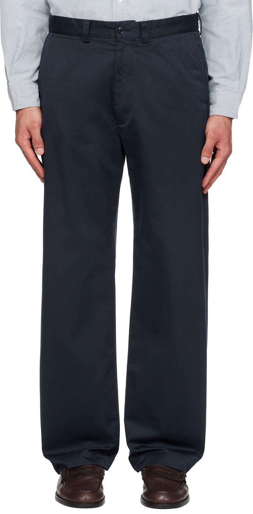 Navy Wide Straight Chino Trousers by NANAMICA