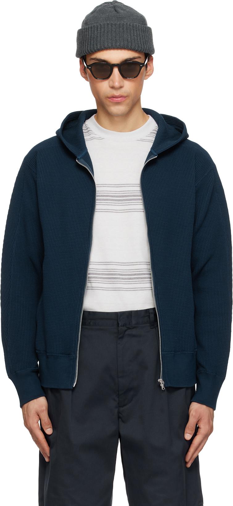 Navy Zip-Up Thermal Hoodie by NANAMICA