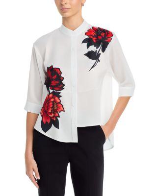 Band Collar Elbow Sleeve Shirt by NANCY YANG