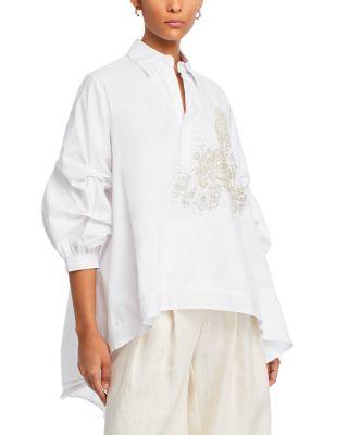 Beaded Puff Sleeve Shirt by NANCY YANG