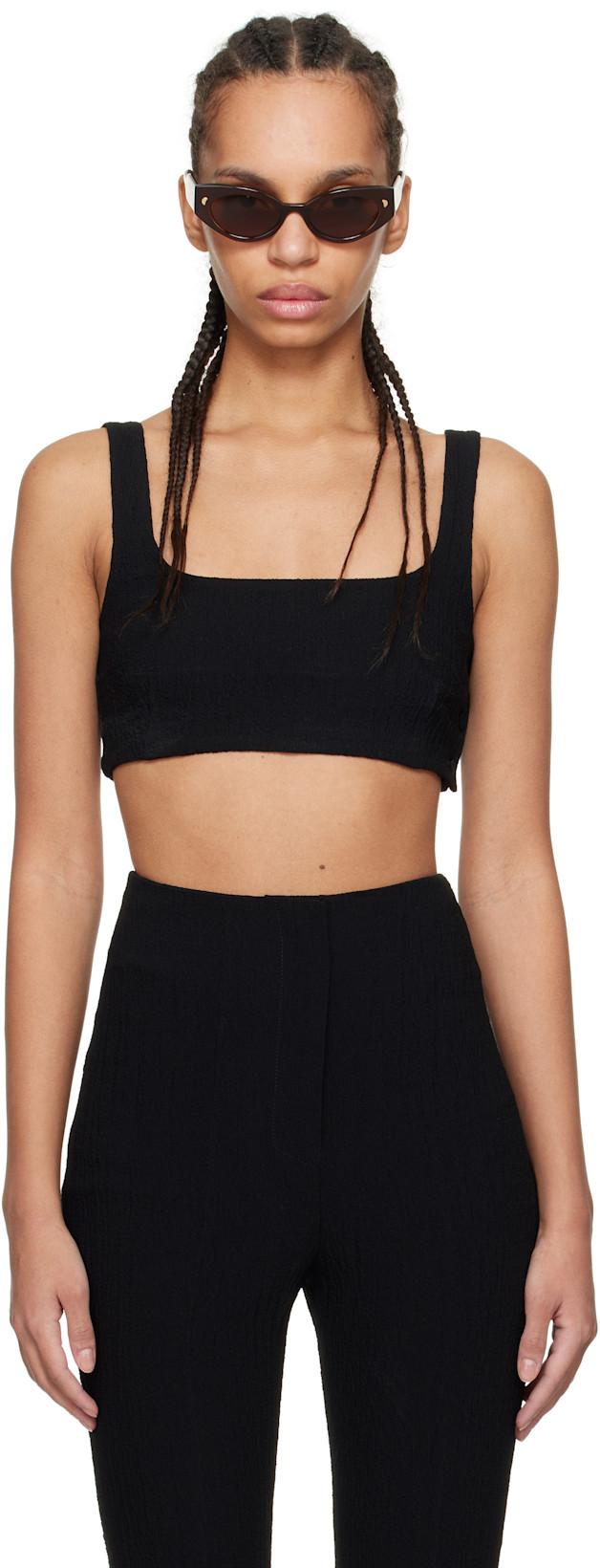 Black Anouk Seersucker Bralette Top by NANUSHKA