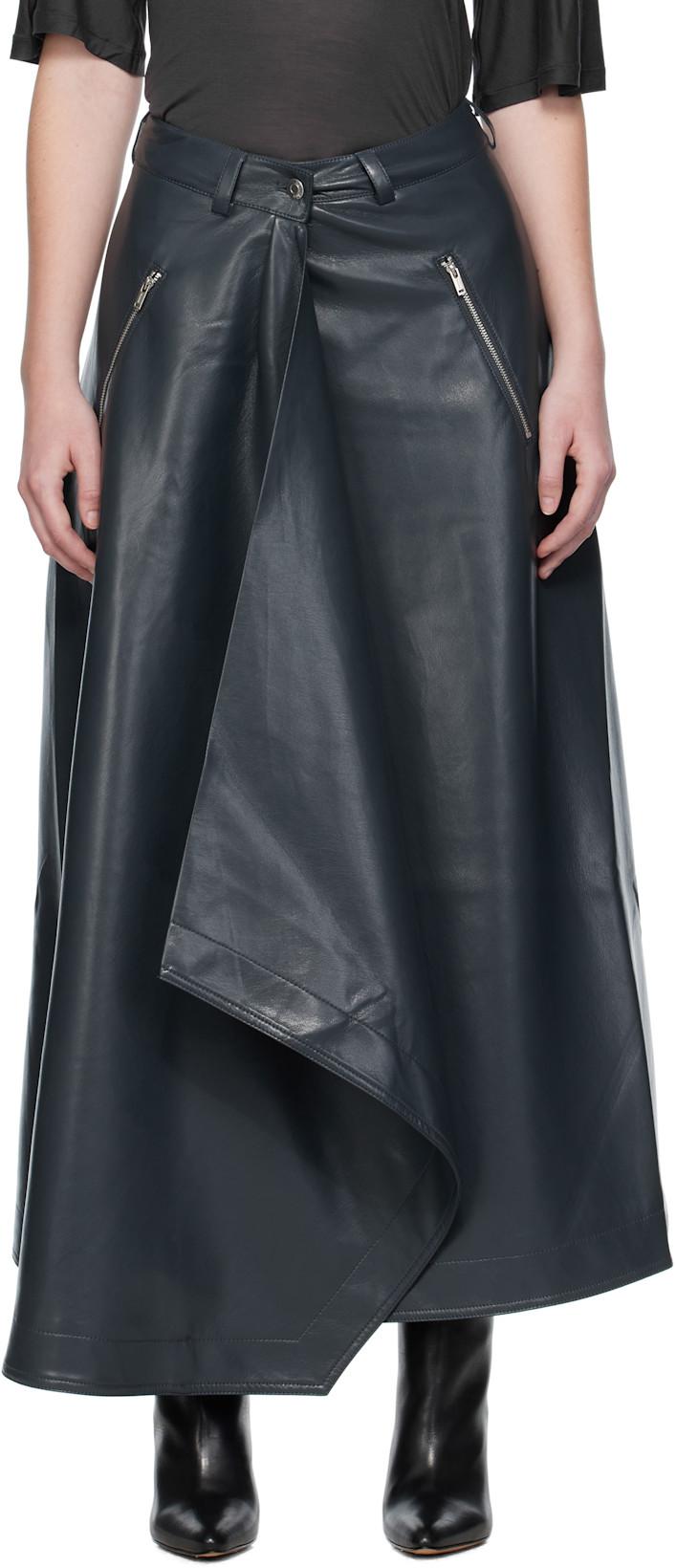 Blue Neith Draped Vegan Leather Maxi Skirt by NANUSHKA