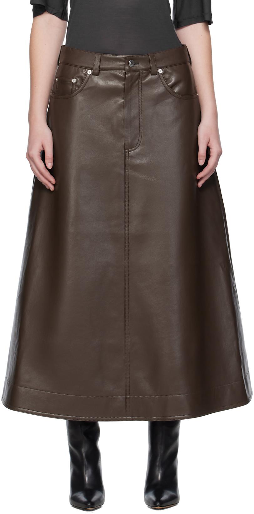 Brown Cintia Regenerated Leather Maxi Skirt by NANUSHKA