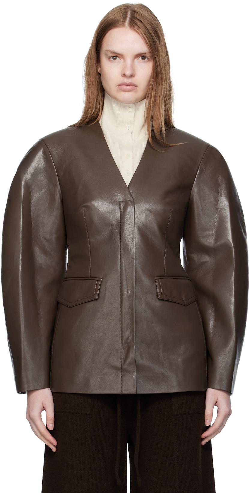 Brown Erina Regenerated Leather Blazer by NANUSHKA