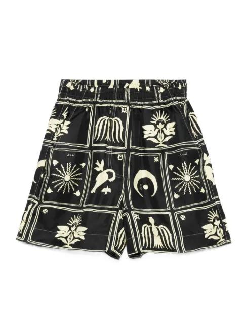 Exter folk art-print silk shorts by NANUSHKA