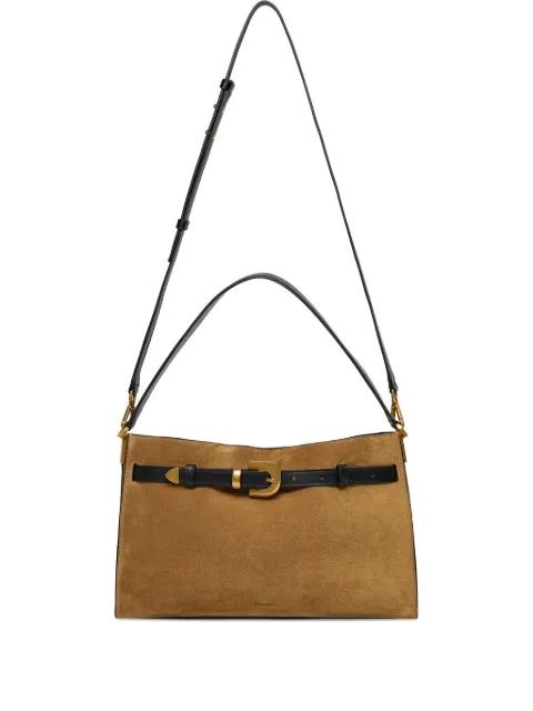 Harmonica buckle-detail suede tote bag by NANUSHKA