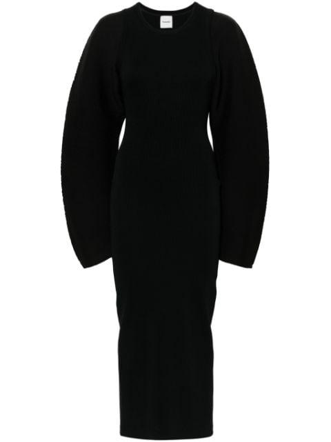 layered sculpted-sleeves midi dress by NANUSHKA