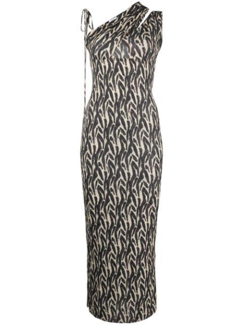 printed one-shoulder midi dress by NANUSHKA