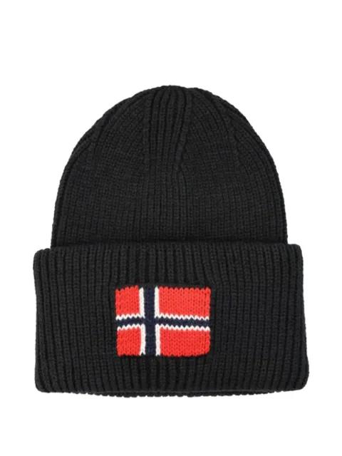 flag-detail ribbed beanie hat by NAPAPIJRI