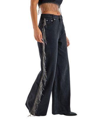 Denim Diamonte Tassel Straight Leg Jeans by NASTY GAL