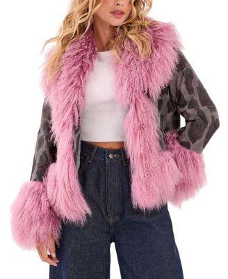 Printed Shearling Leather Jacket by NASTY GAL
