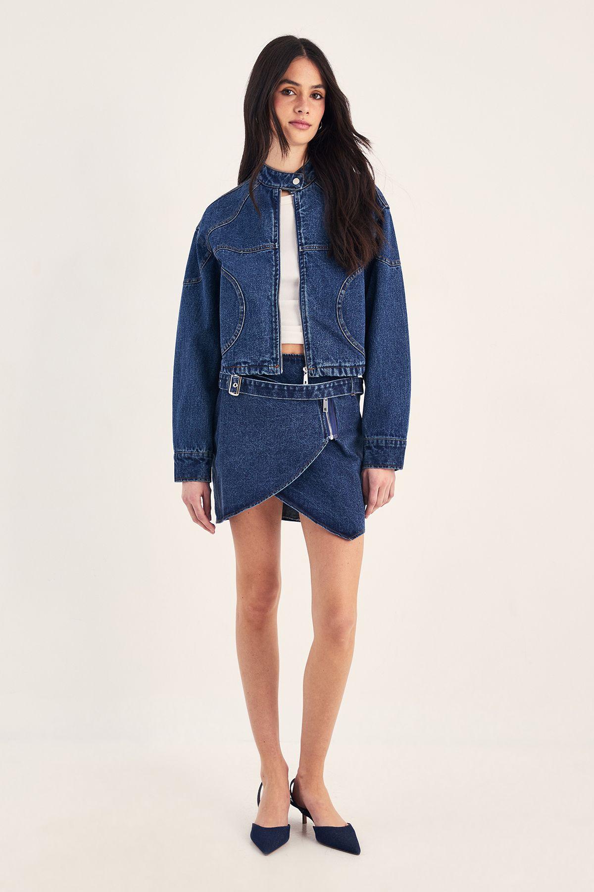 Belted Denim Mini Skirt by NASTYGAL