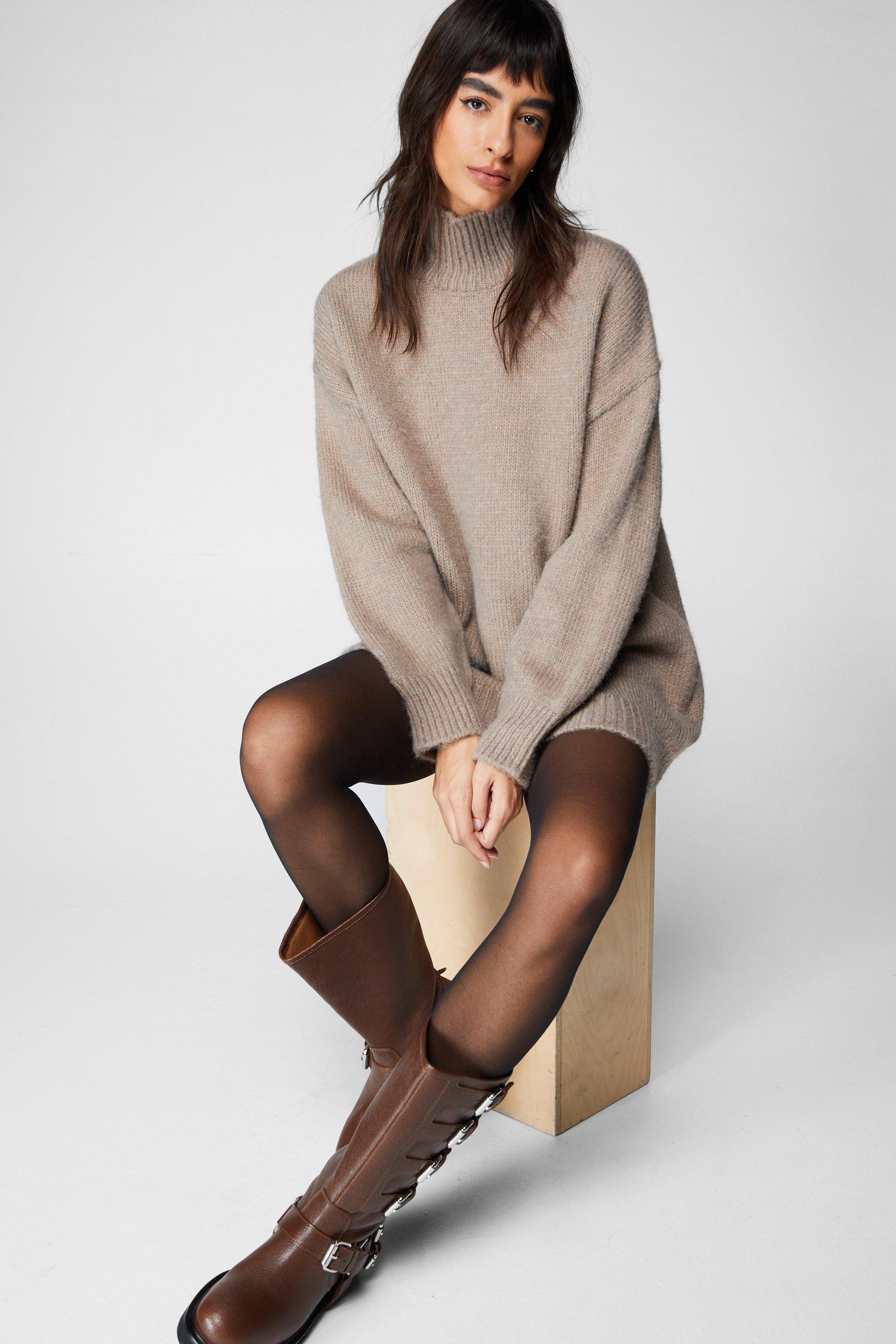 Brushed Knit Oversized Turtleneck Sweater Dress by NASTYGAL