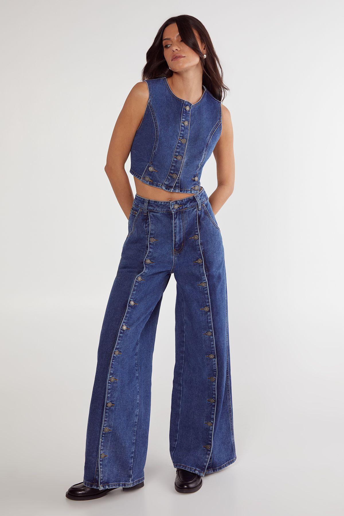 Button Front Wide Leg Jean by NASTYGAL