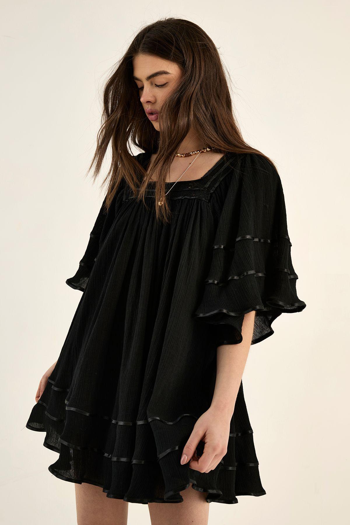 Crinkle Lace Trim Angel Sleeve Mini Dress by NASTYGAL