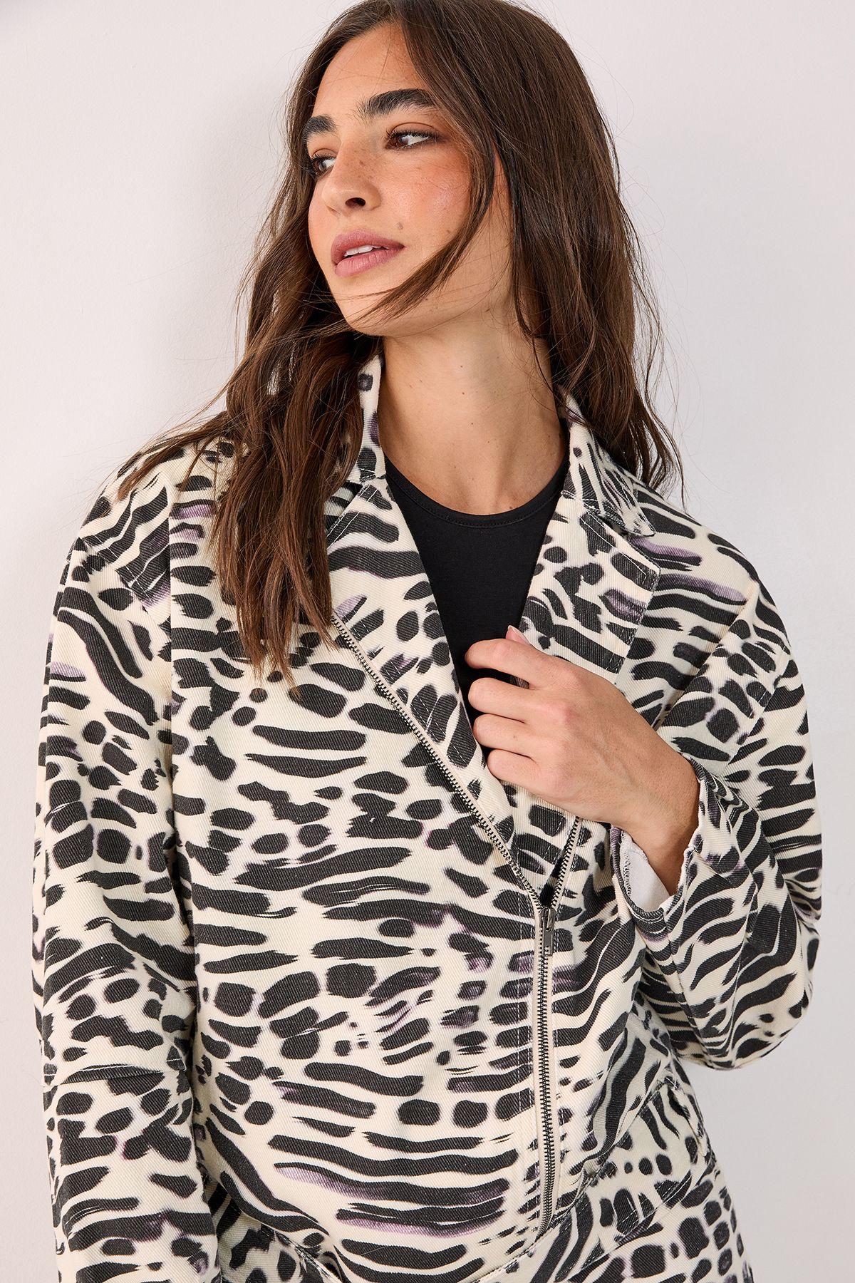 Denim Animal Print Biker Jacket by NASTYGAL Denim Animal Print Biker Jacket by NASTYGAL