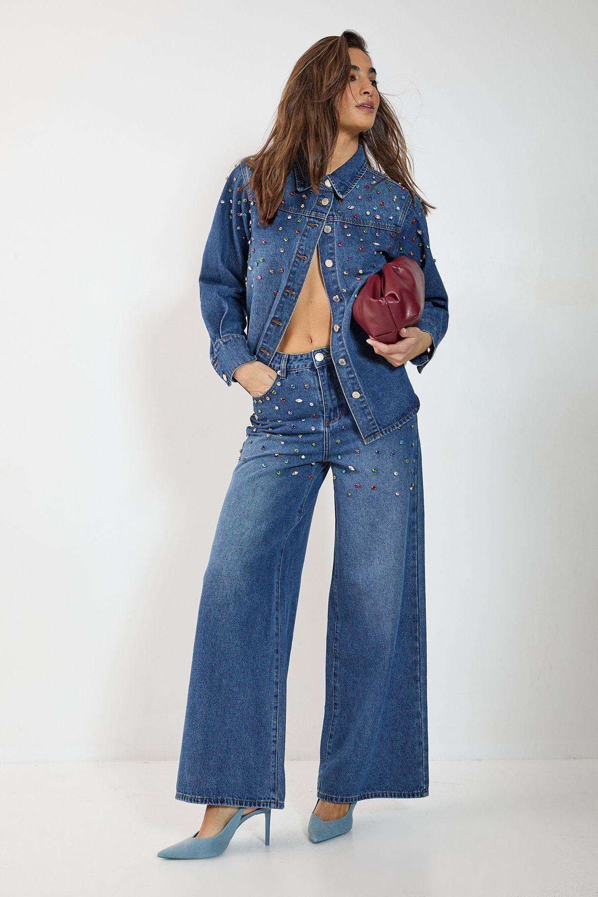Denim Jewel Baggy Jeans by NASTYGAL