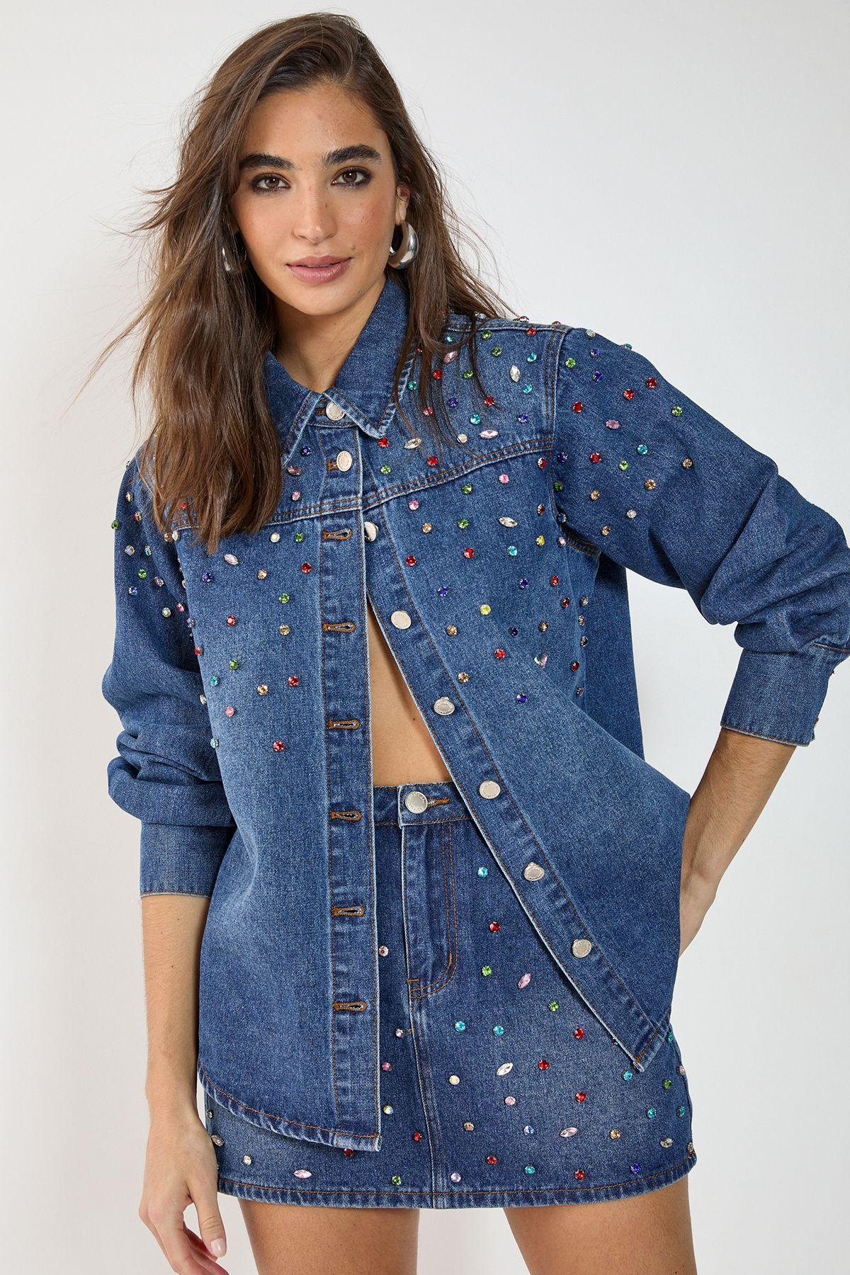 Denim Jewel Mini Skirt by NASTYGAL