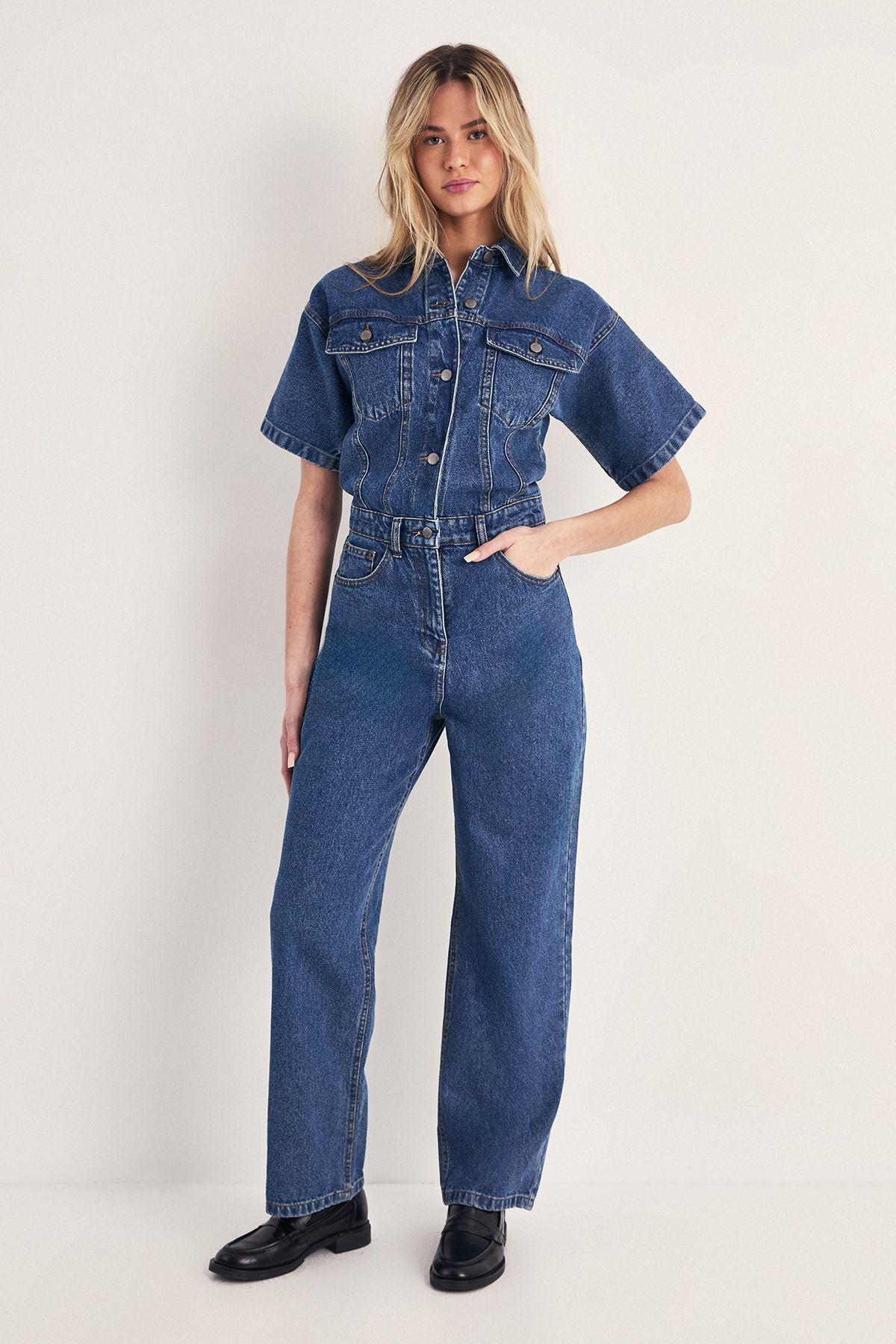 Denim Low Rise Boyfriend Jumpsuit by NASTYGAL