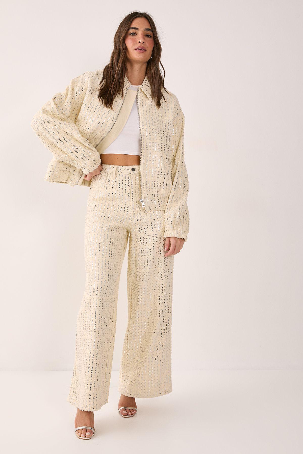Denim Sequin Wide Leg Jeans by NASTYGAL