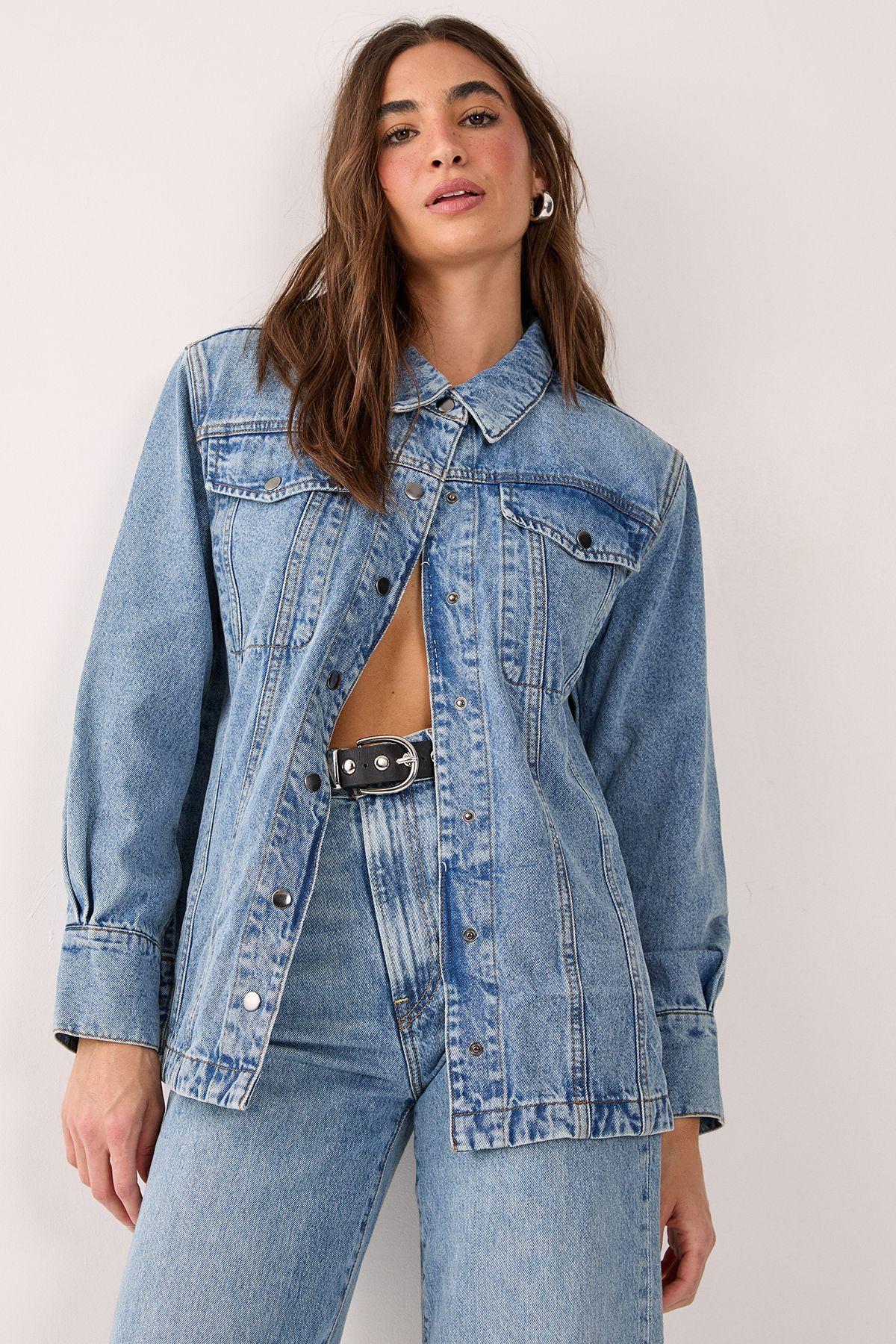 Denim Shoulder Pad Shirt by NASTYGAL