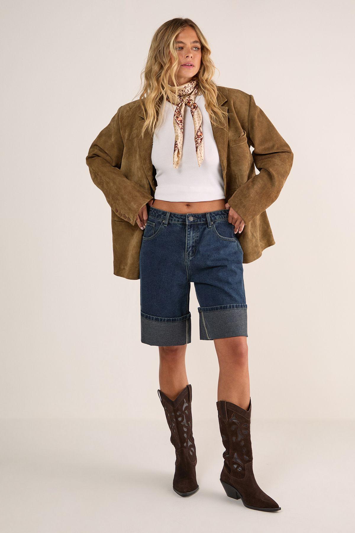 Denim Turn Up Jorts by NASTYGAL