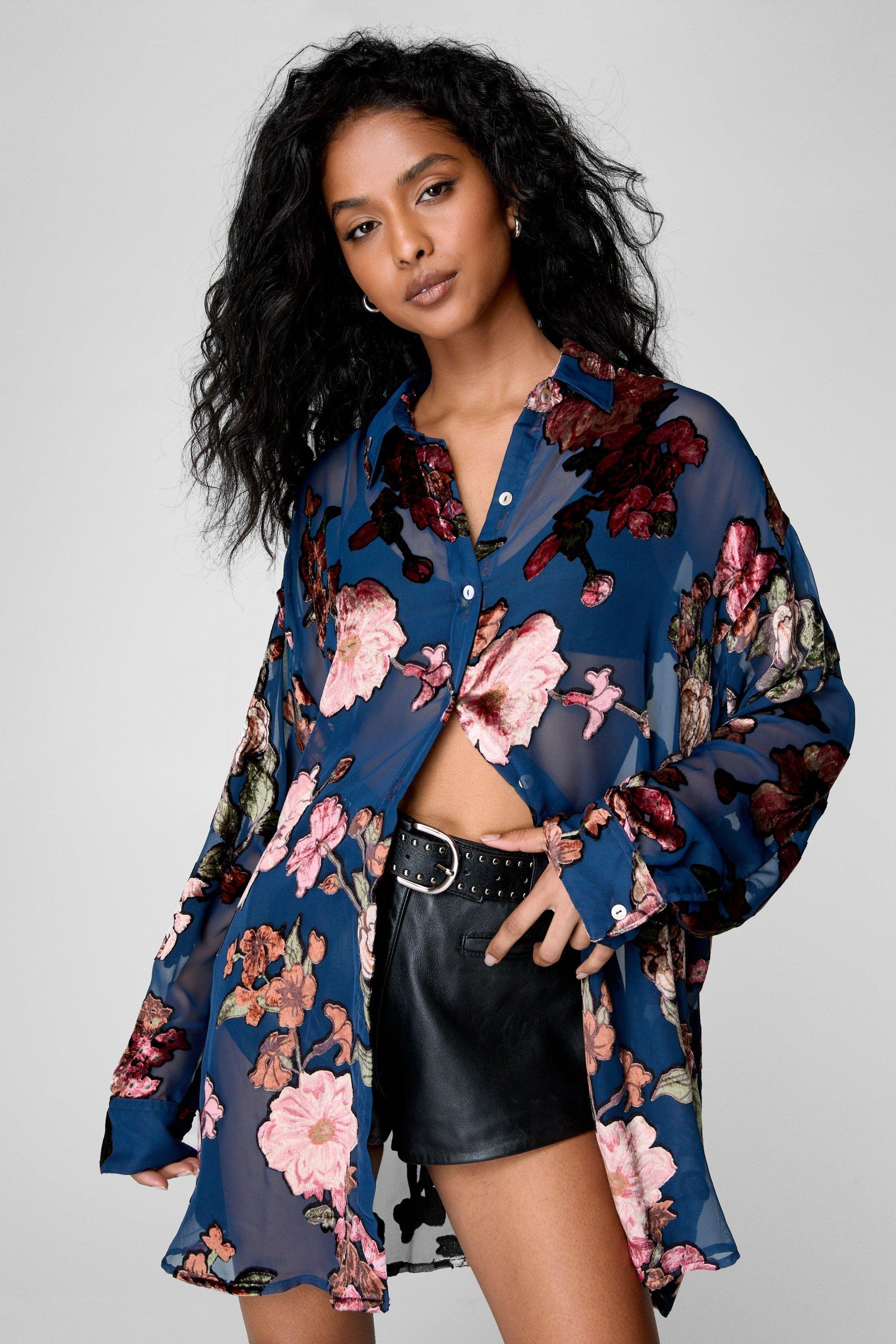 Devore Oversized Sheer Floral Shirt by NASTYGAL