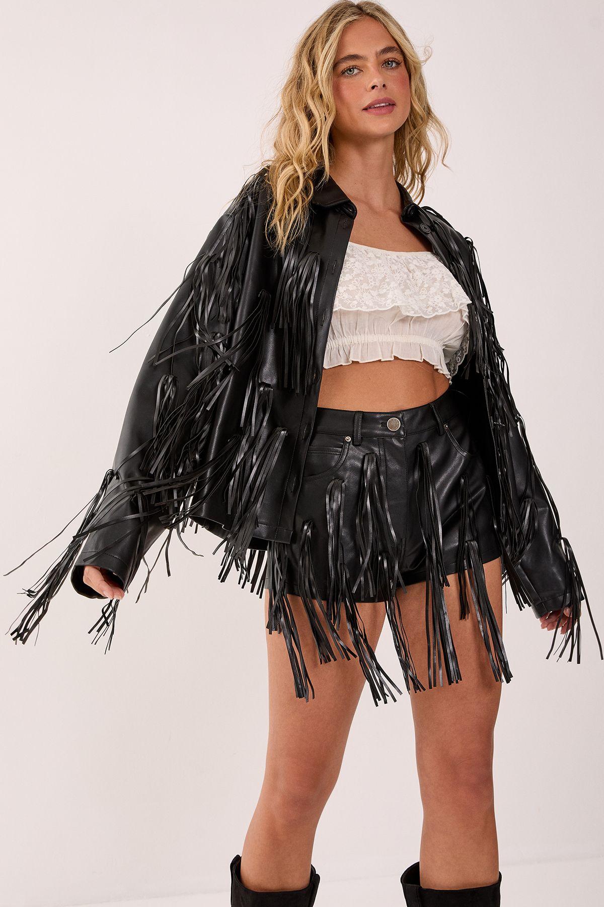 Faux Leather Tassel Jacket by NASTYGAL