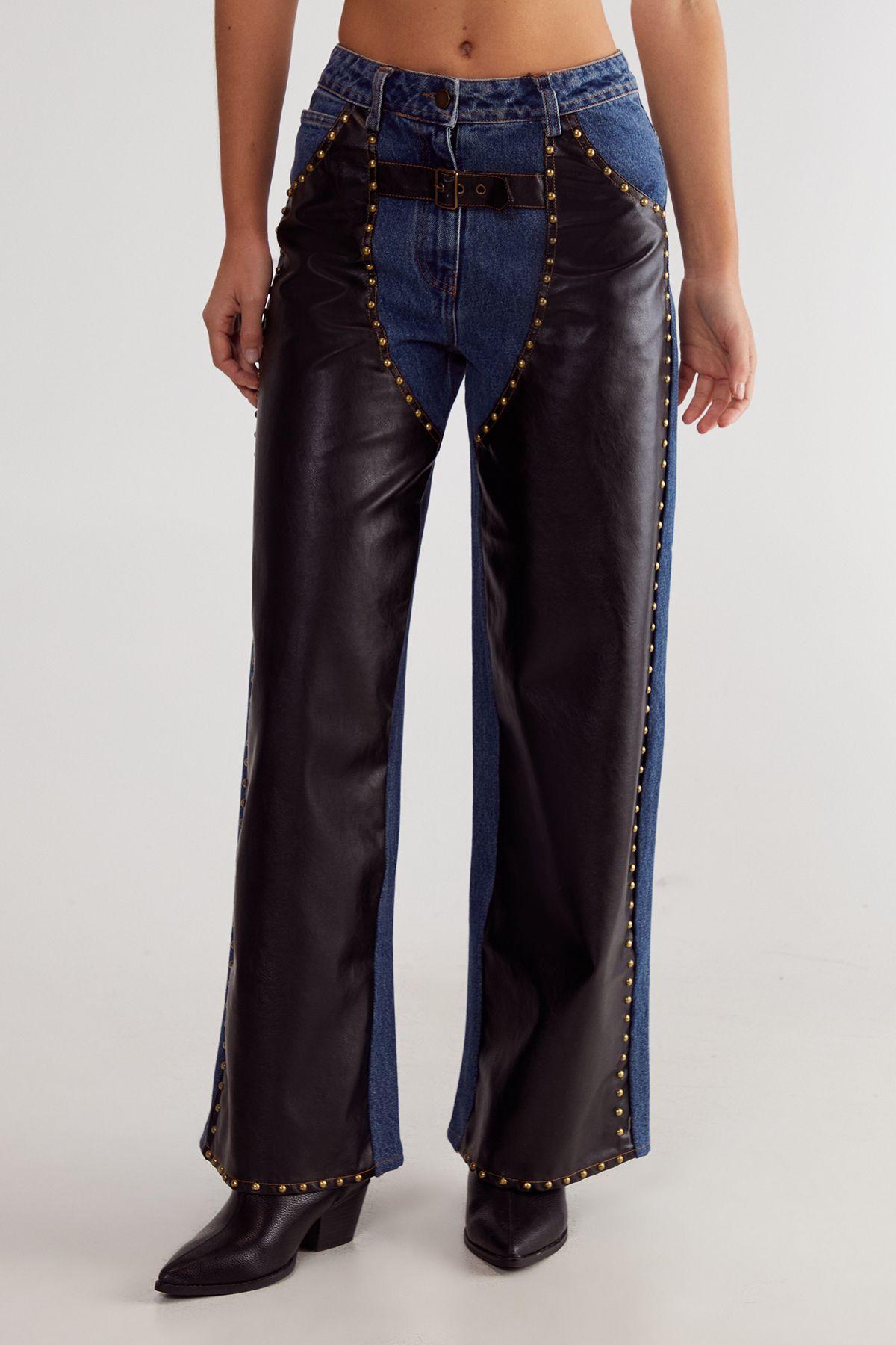 Festival Denim Pu Mix Chaps by NASTYGAL