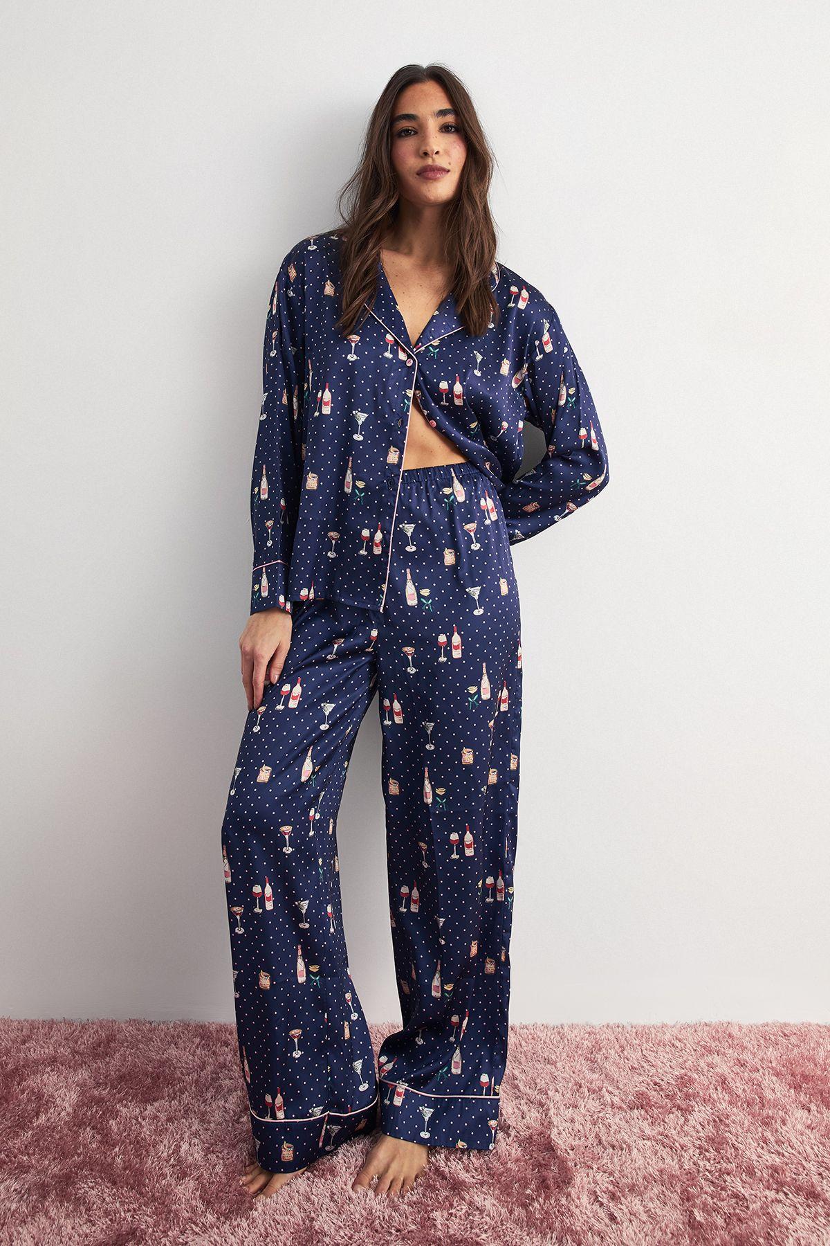 Festive Drink Pajama Shirt and Pants Pajama Set by NASTYGAL