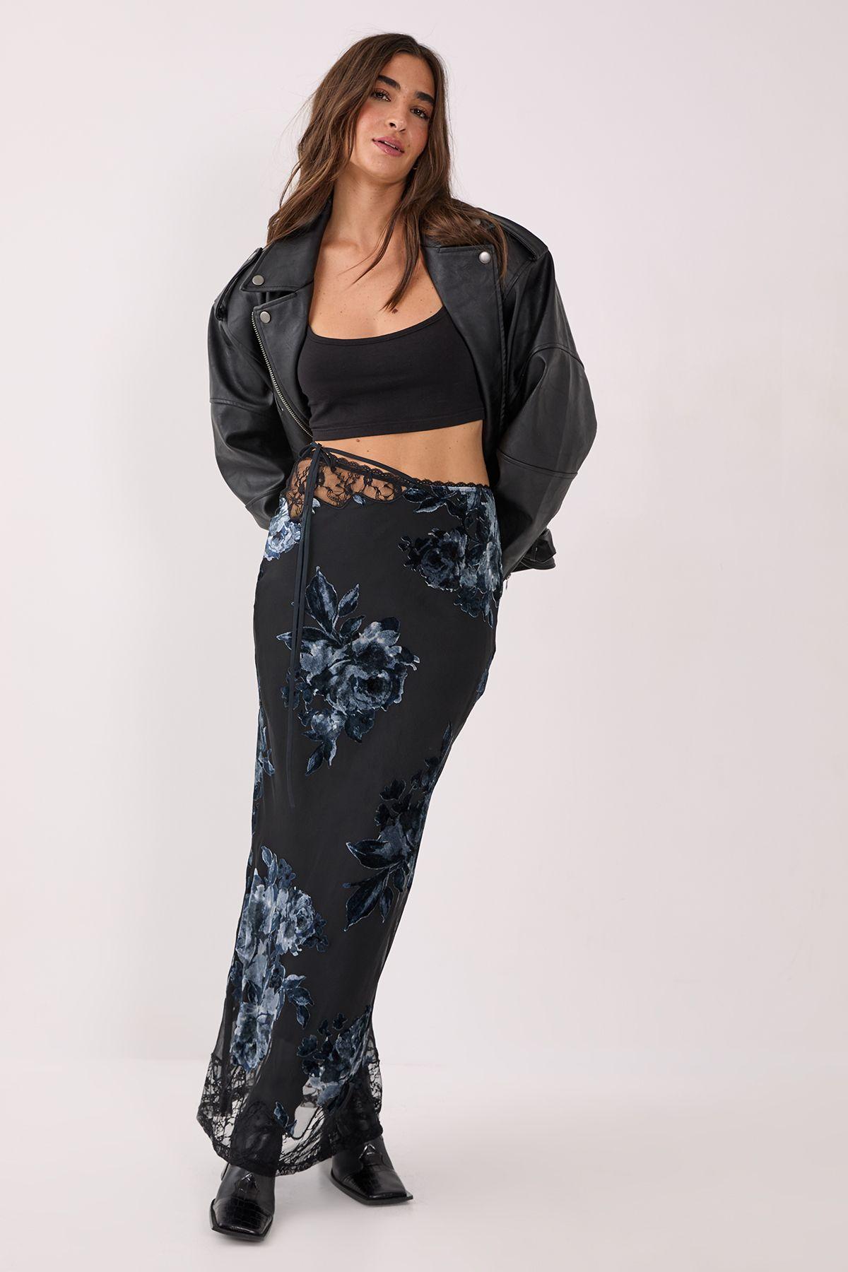 Floral Devore Lace Cut Out Tie Waist Maxi Skirt by NASTYGAL