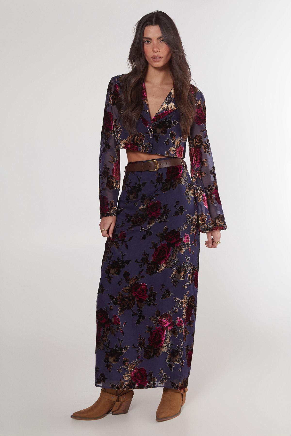 Floral Devore Maxi Skirt Co-Ord by NASTYGAL