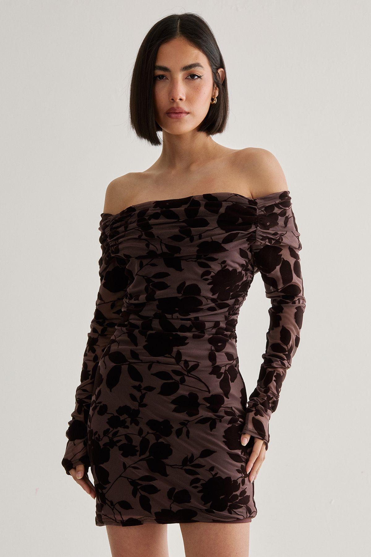 Floral Devore Ruched Mini Dress by NASTYGAL