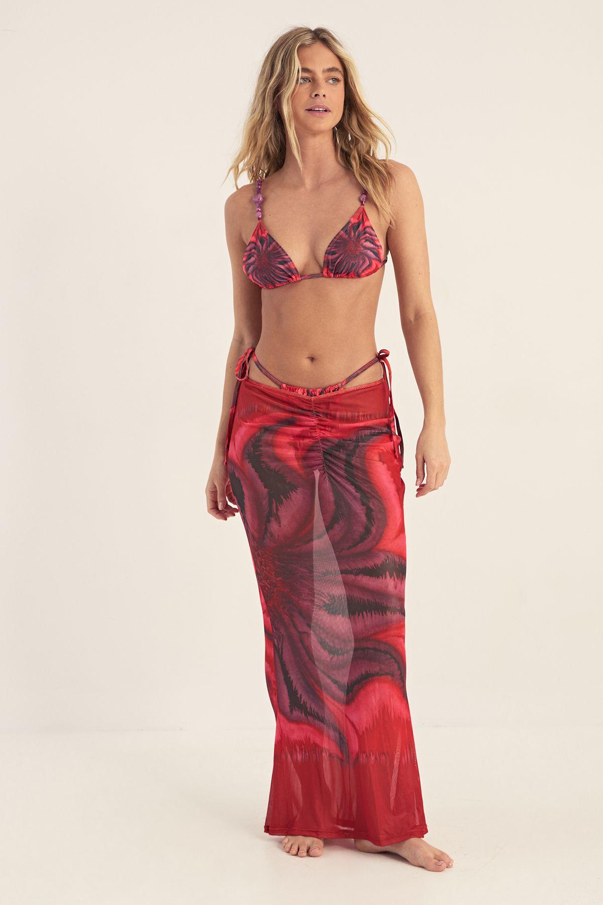 Floral Placement Beaded Triangle 3pc Maxi Skirt Bikini Set by NASTYGAL