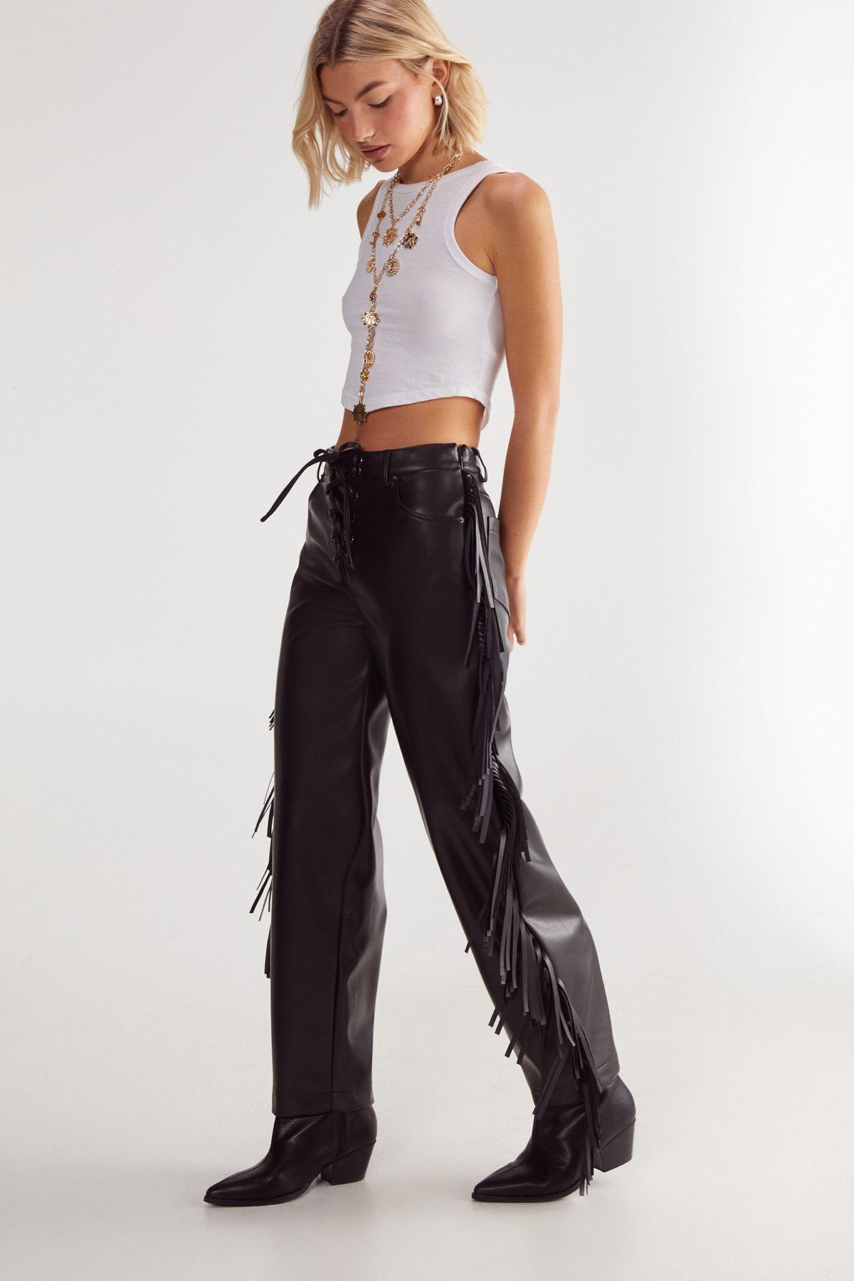 Fringe Faux Leather Trousers by NASTYGAL