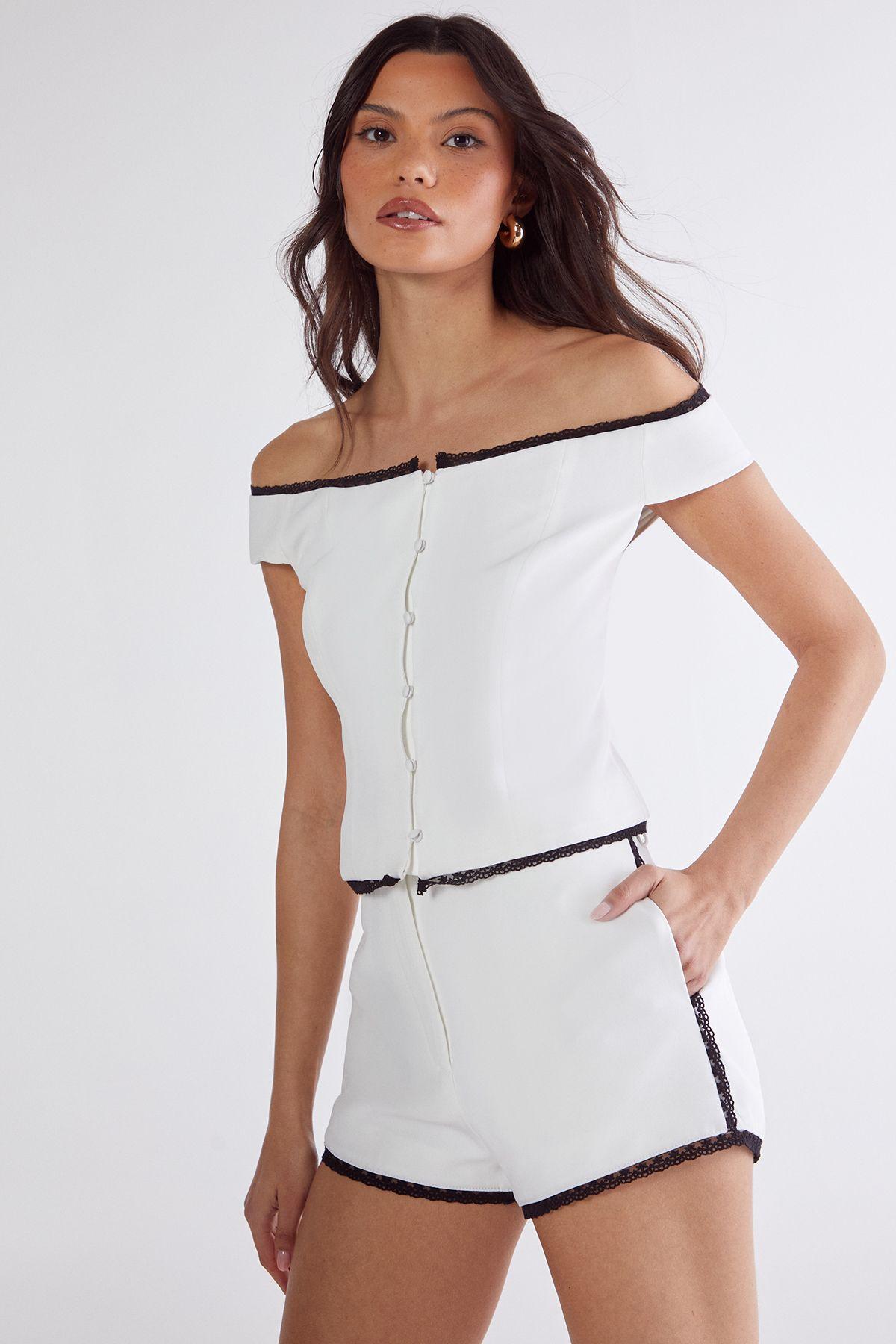 Lace Trim Tailored Short Co-Ord by NASTYGAL