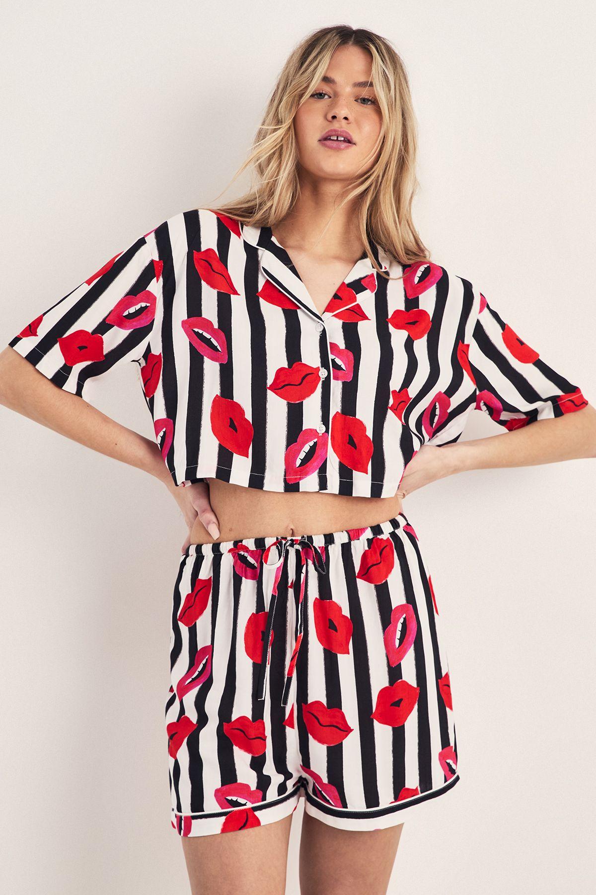 Lips Print Pajama Shorts Set by NASTYGAL