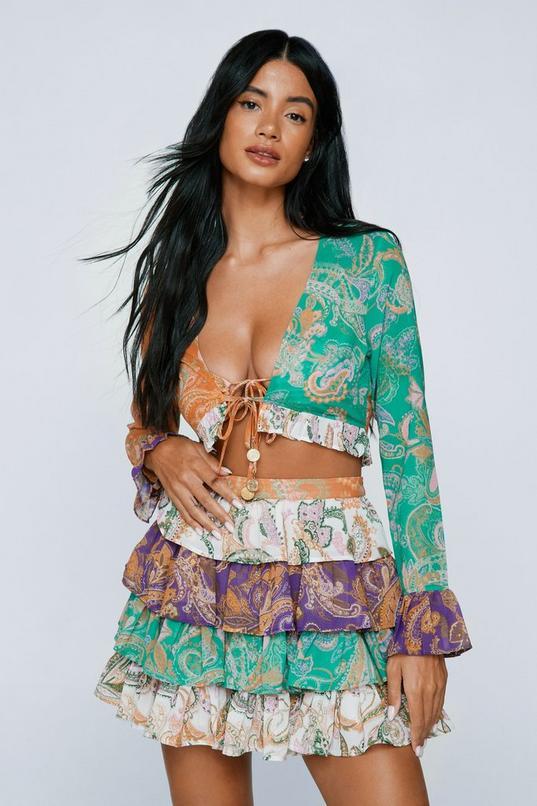 Paisley Spliced Ruffle Coin Trim Cover Up Top by NASTYGAL