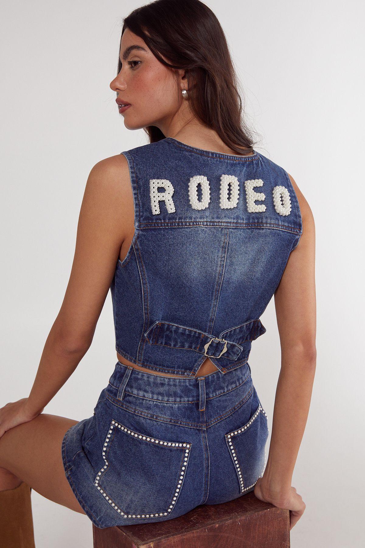 Pearl Rodeo Denim Waistcoat by NASTYGAL