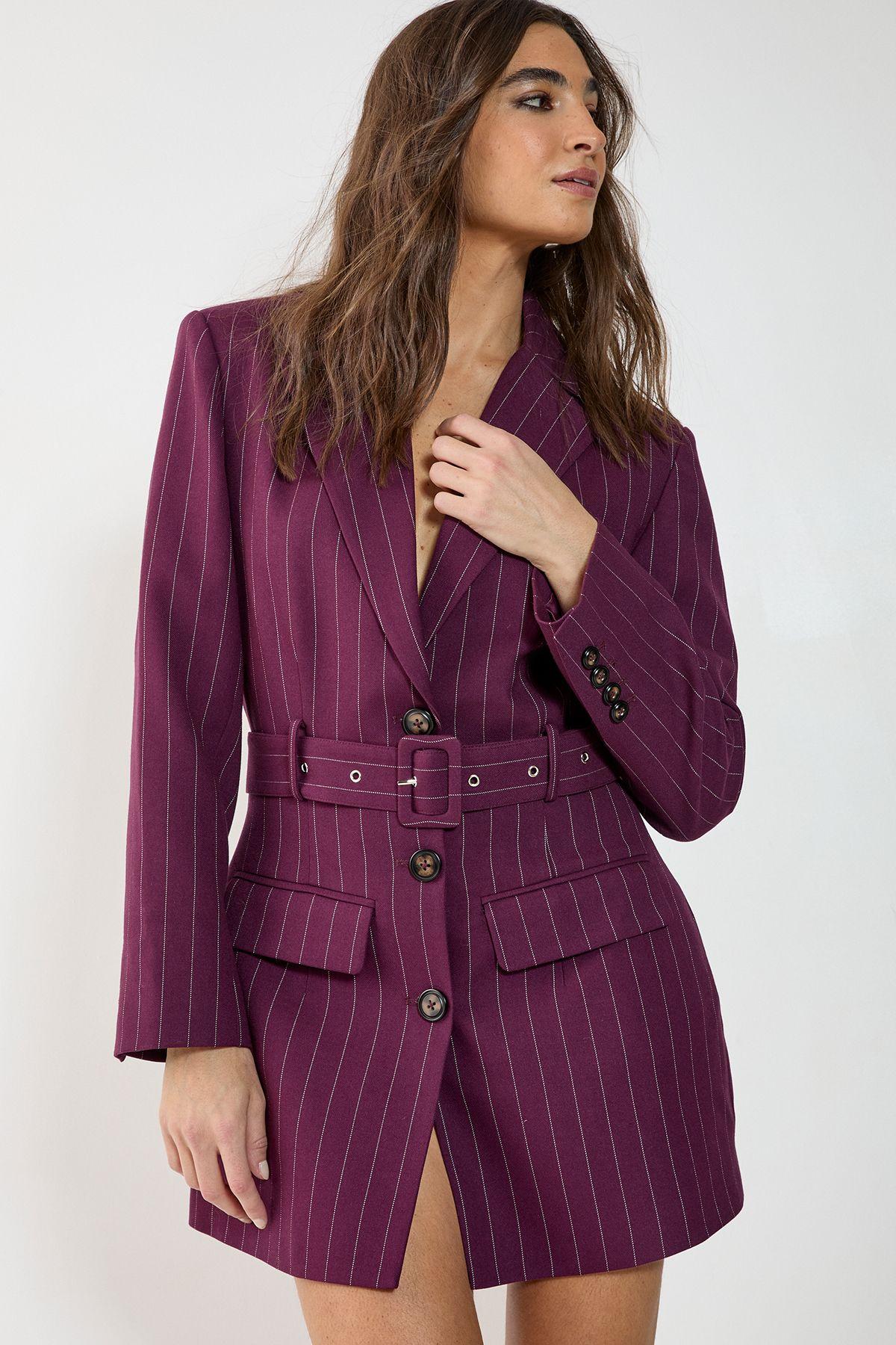 Pinstripe Belted Blazer Dress by NASTYGAL