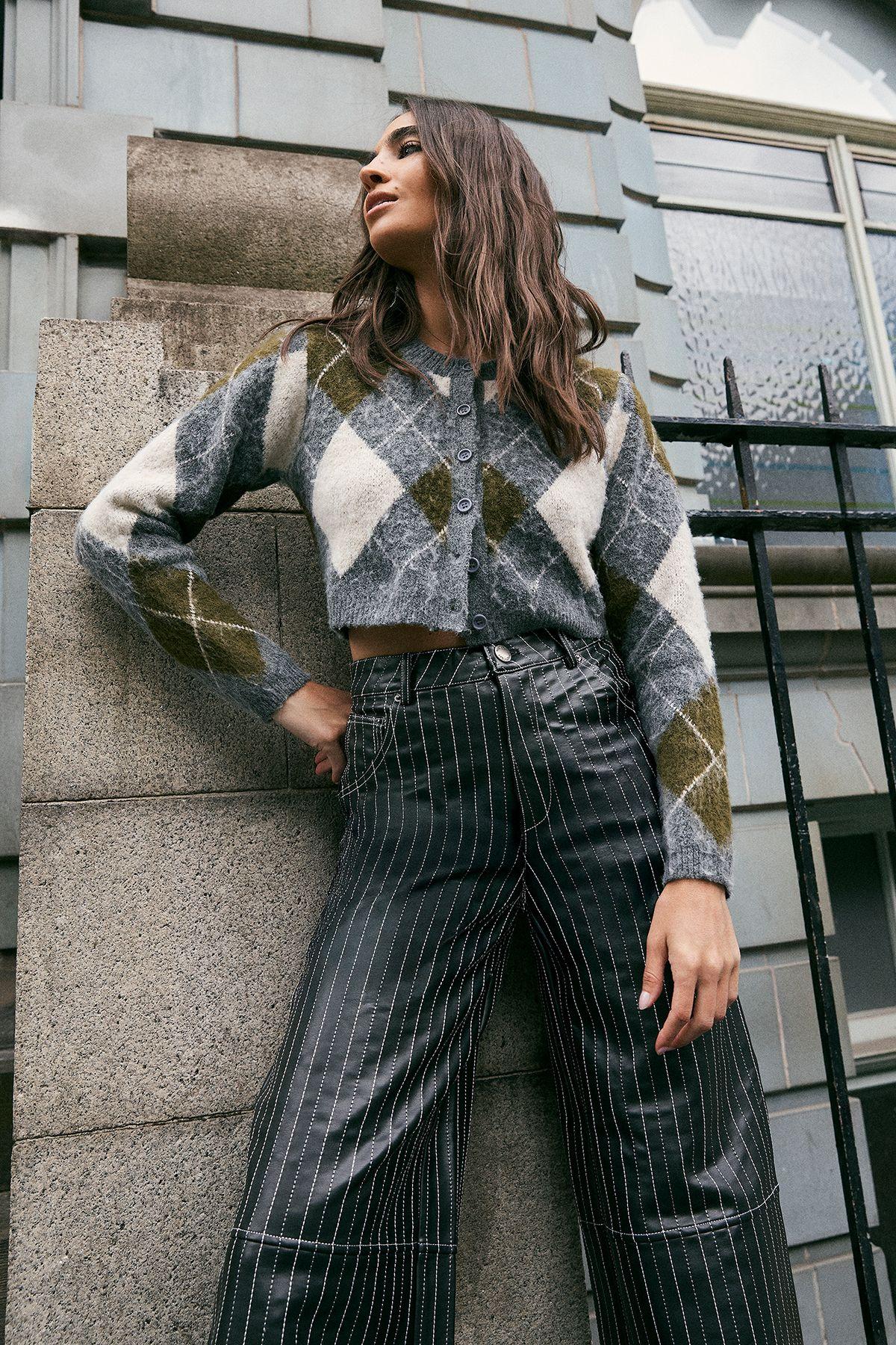 Pinstripe Embroidered Faux Leather Slouch Pant by NASTYGAL Pinstripe Embroidered Faux Leather Slouch Pant by NASTYGAL