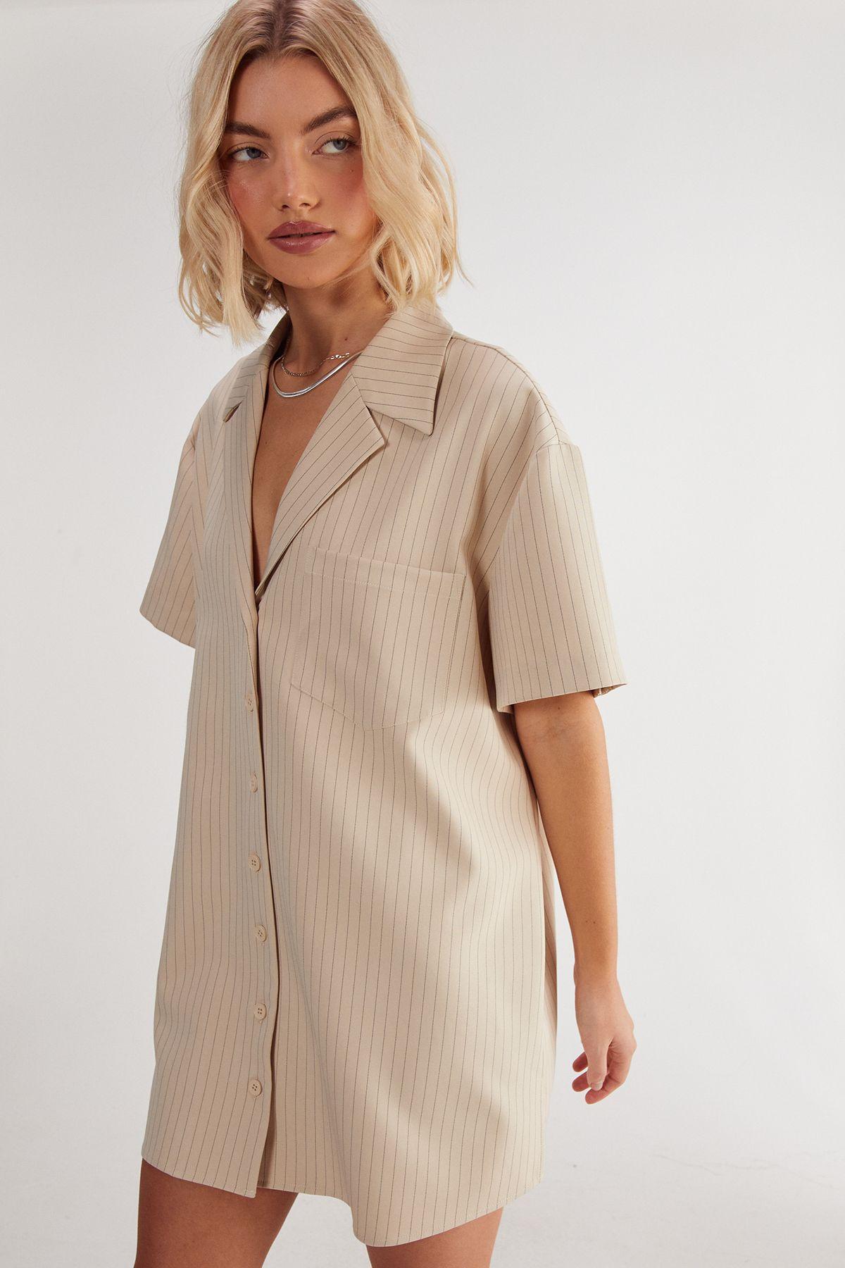 Pinstripe Revere Shirt Dress by NASTYGAL
