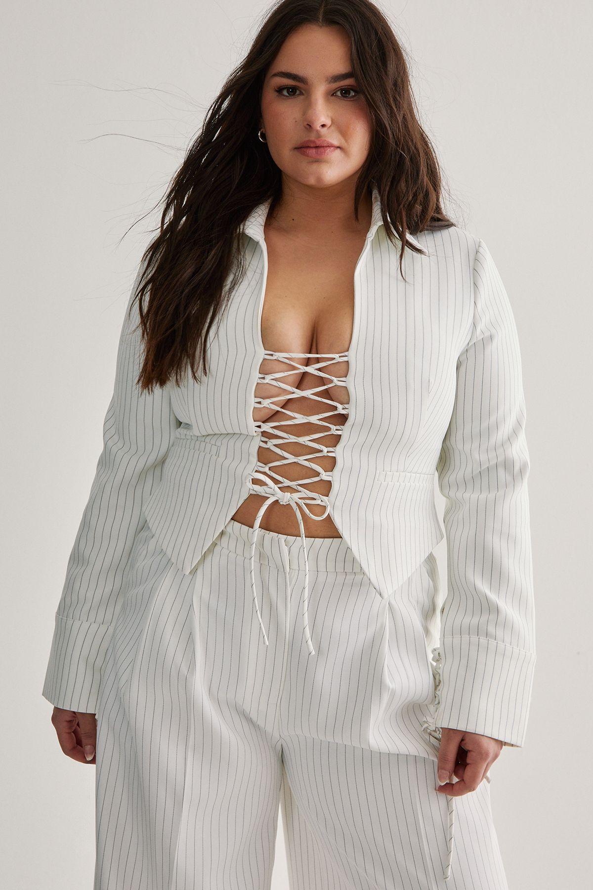 Plus Tailored Lace Front  Pinstripe Jacket by NASTYGAL