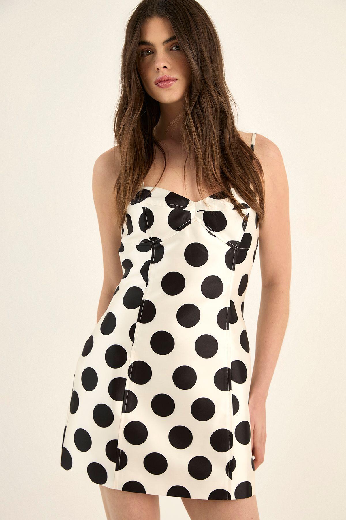 Polka Dot Structured Satin Strappy Mini Dress by NASTYGAL
