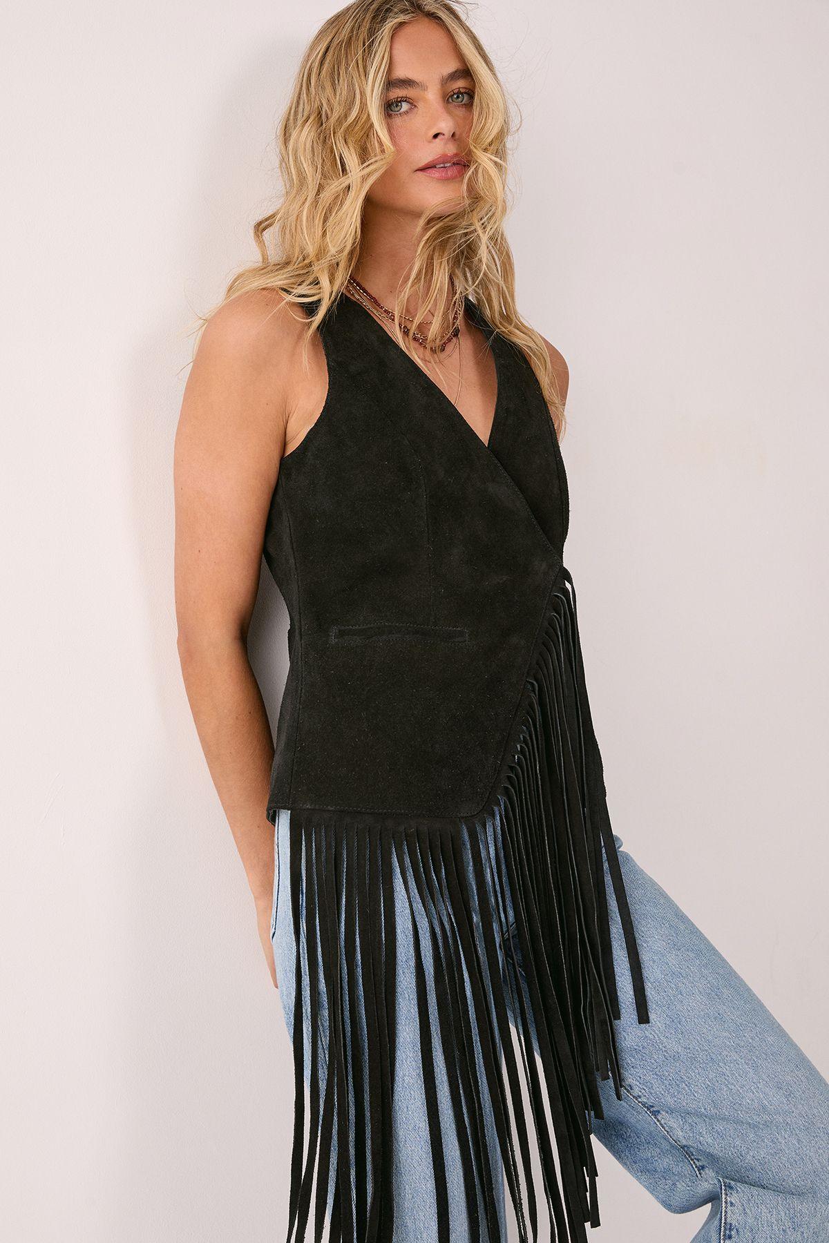 Premium Suede Fringe Waistcoat by NASTYGAL