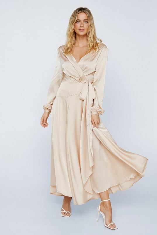 Satin Long Sleeve Cowl Back Maxi  Dress by NASTYGAL