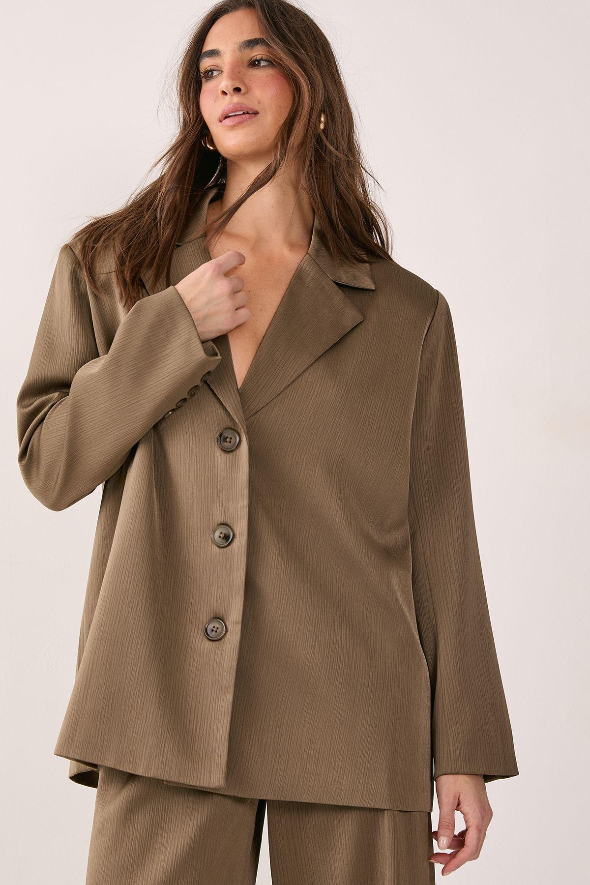 Satin Pleated Oversized Blazer Co-ord by NASTYGAL