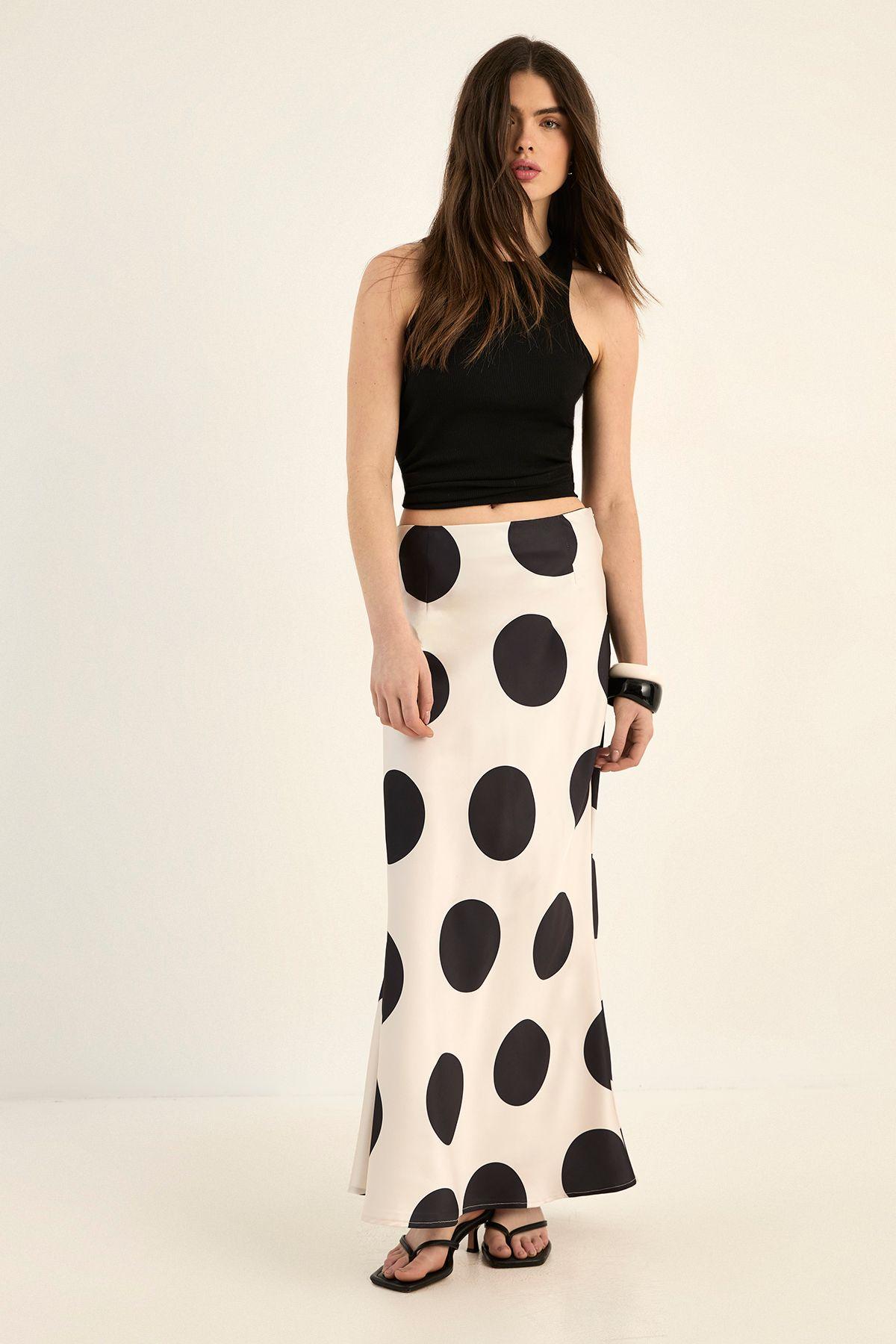 Satin Polka Dot Bias Maxi Skirt by NASTYGAL