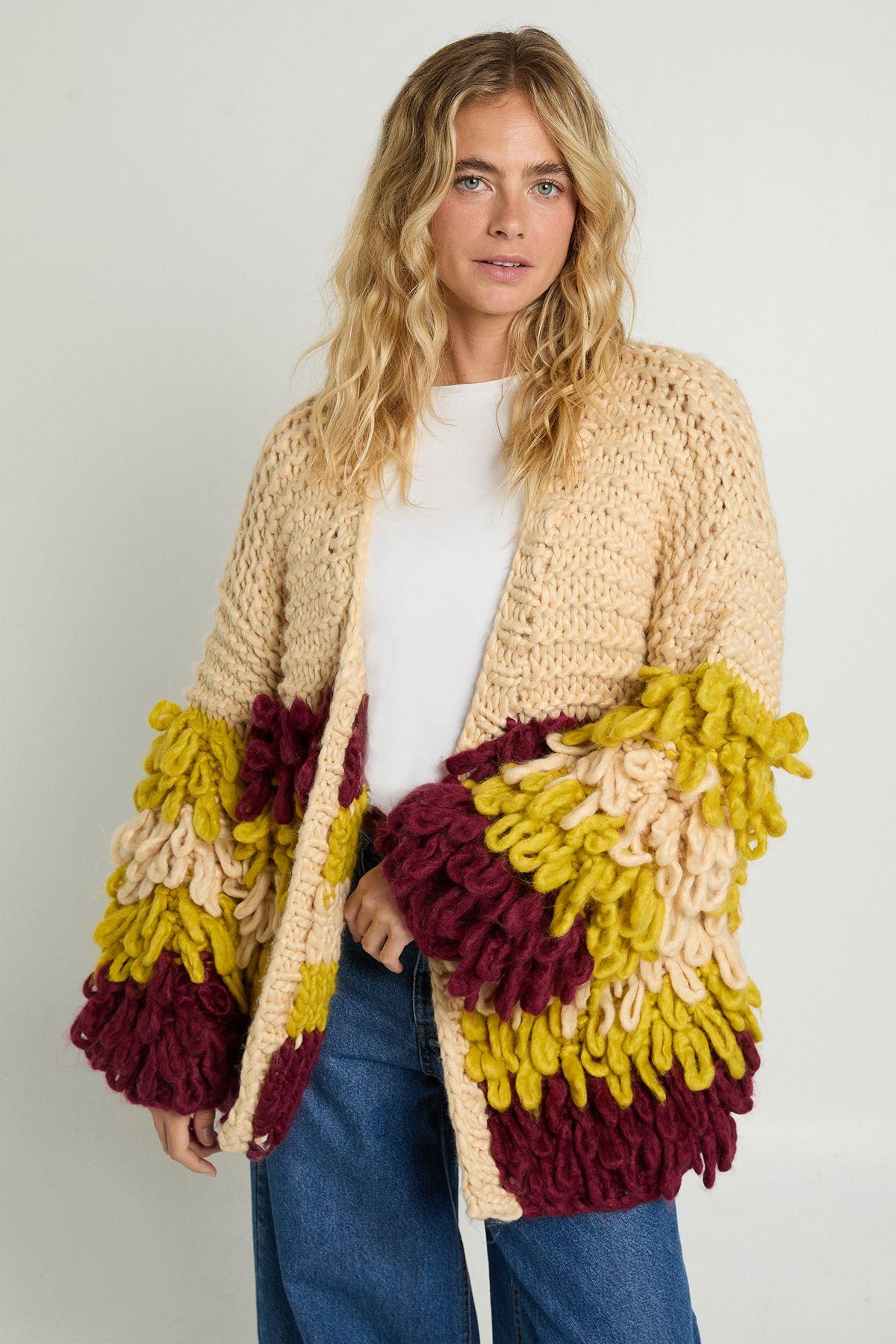 Stripe Loopy Hand Knitted Cardigan by NASTYGAL