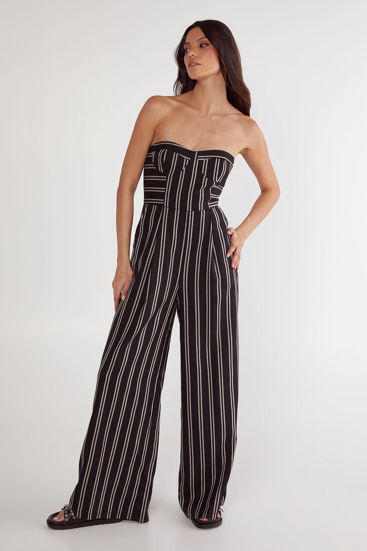 Tailored Stripe Bandeau Cupped Jumpsuit by NASTYGAL